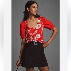 Maeve Woven Puff-Sleeve Boho Floral Hippie Top Size: XS Length: 21”